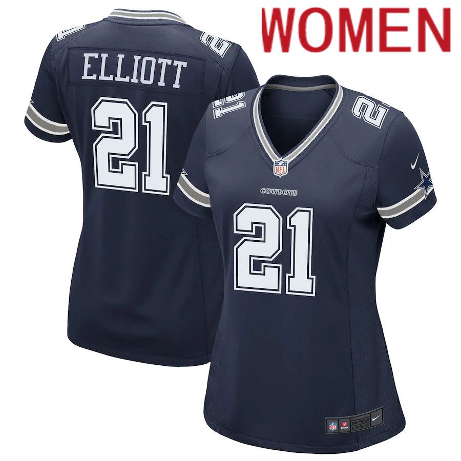 Women Dallas Cowboys 21 Ezekiel Elliott Nike Navy Game Team NFL Jersey